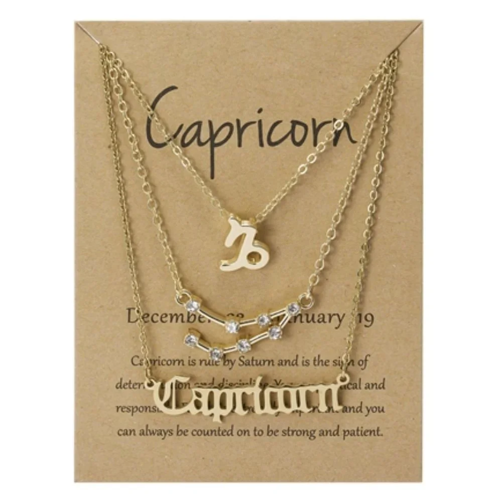 Capricorn Astrology Horoscope Sun Sign 3 PC Gold Dipped Chain Necklace NEW - Picture 3 of 4